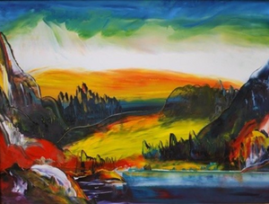 Saguenay Region oil on canvas painting by Rene Gagnon.
